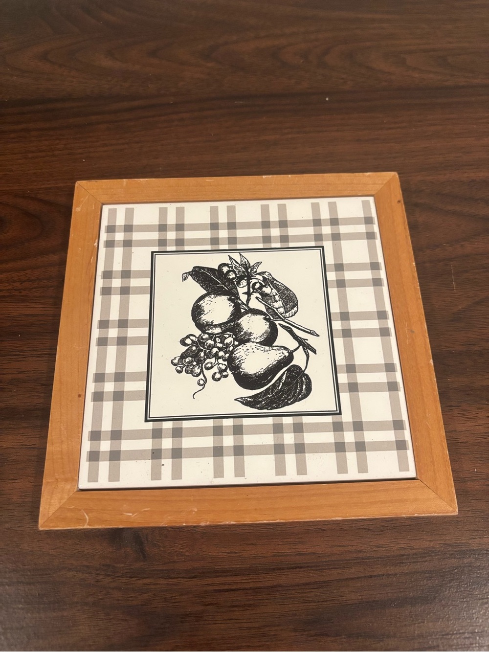 Vintage Ceramic Tile with Wood Frame